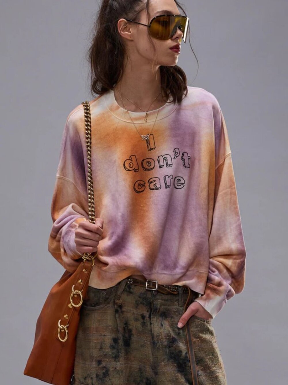 R13 NWOT I don't care cropped crewneck orange with purple M